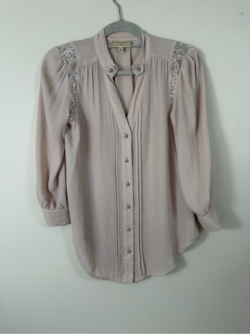 Moulinette Soeurs Pale Pink Embellished Shoulder Button-Front Blouse
